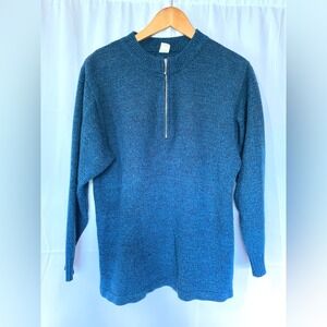 Vintage Silk Wool Quarter Zip Sweater Men Large Blue Marl Knit Pullover Wallis